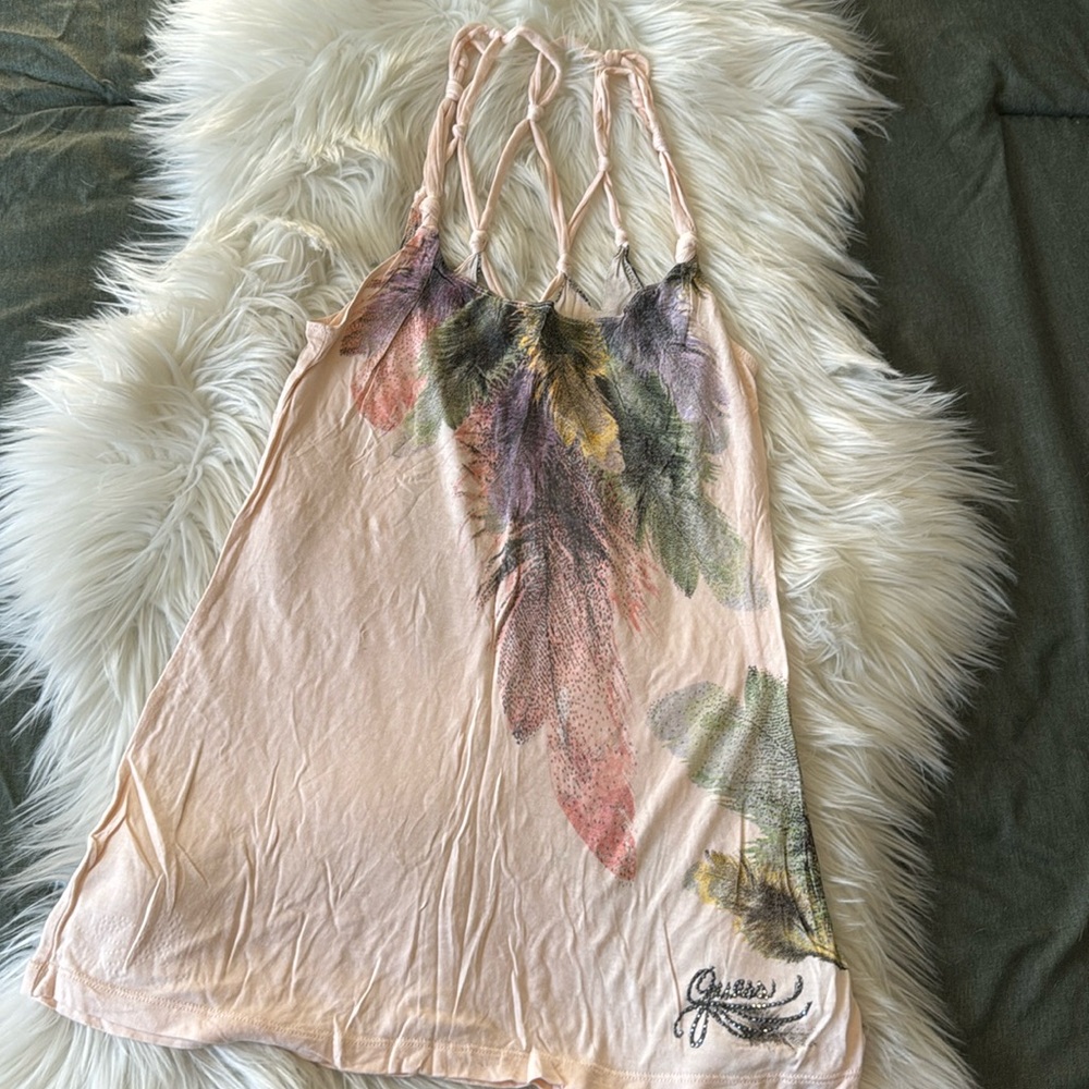 G U E S S Vintage Y2k Feather Boho Tank